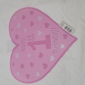 🩷4/$10🩷 NEW 1st Birthday Pink Heart Glitter Wall Hanging Table Decoration